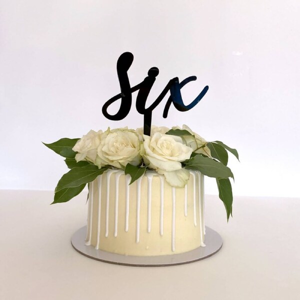 Acrylic Black 'six' Script Birthday Cake Topper