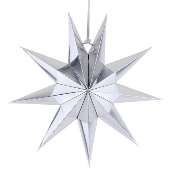 3D 30cm Nine-pointed Paper Star Lantern - Metallic Silver