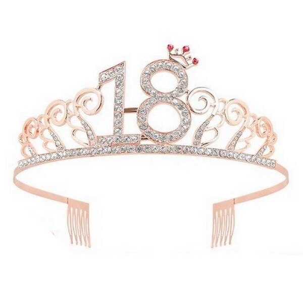 Rose Gold Rhinestone Age 18 Tiara with a Little Crown