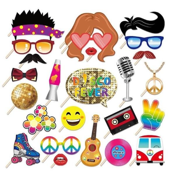 70's Disco Party Theme Paper Photo Booth Props 25pk
