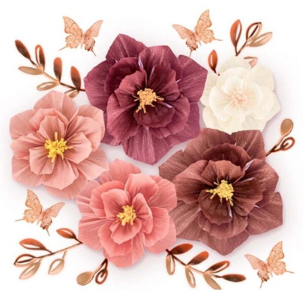 Brown Pink White Paper Peony Flower Arrangement Decorations 13pk