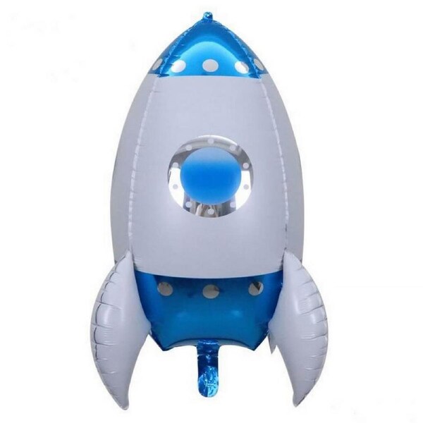 22-inch Large Blue White Rocket Foil Balloon