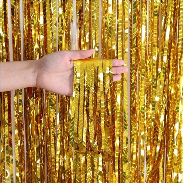 Metallic Gold Wave Tinsel Foil Fringe Curtain