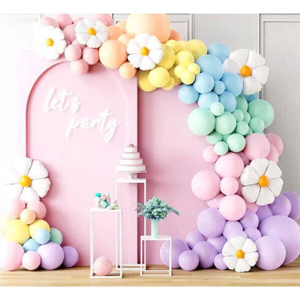 Balloon Garland DIY Kit 141pcs - Macaron Rainbow & White Daisy