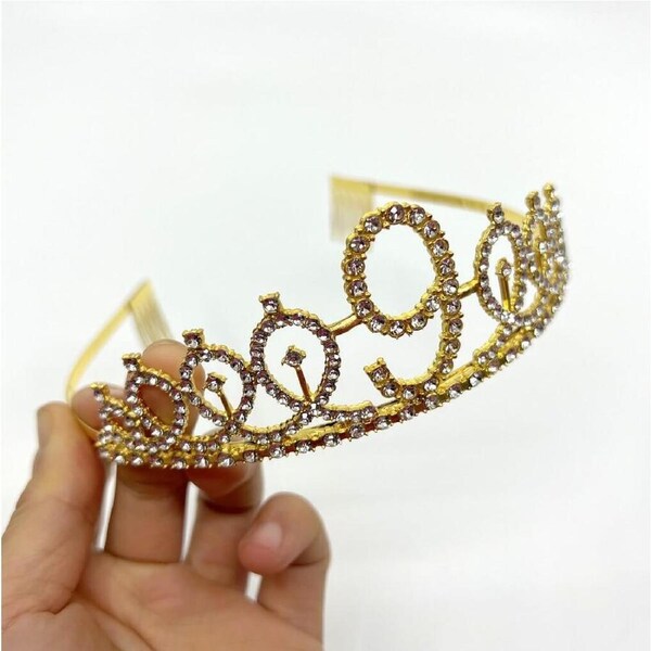 Gold Metal Rhinestone Age 9 Birthday Princess Tiara