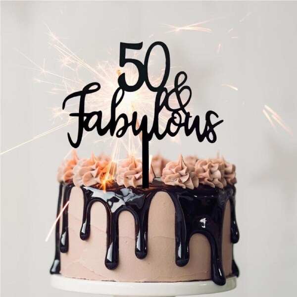 Acrylic Black '50 & Fabulous' Cake Topper