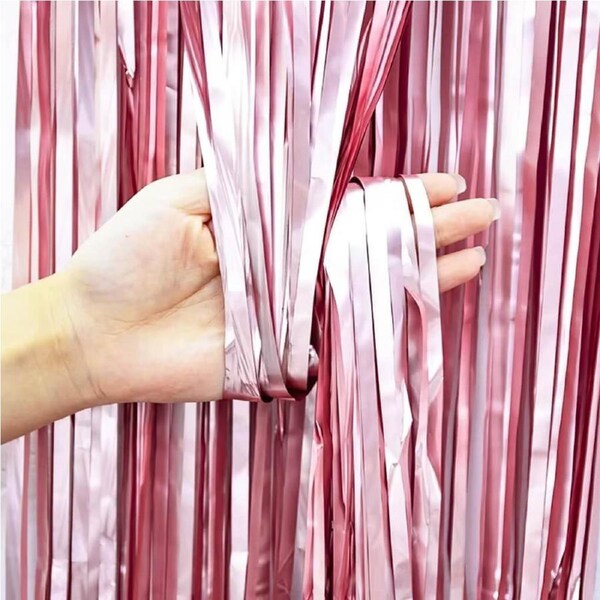 Matte Finish Foil Fringe Curtain - Light Pink