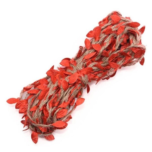10m Red Leaf Hessian Ribbon