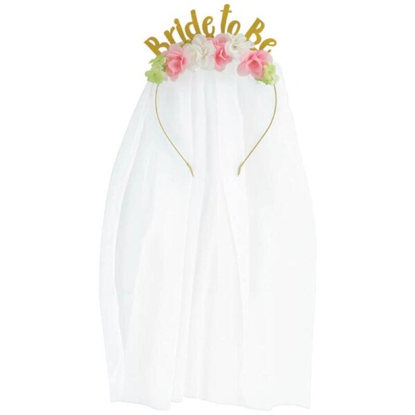 Floral Gold Metal Bride To Be Headband With Veil