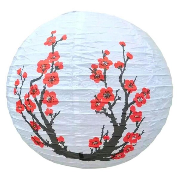 Red Cherry Blossom Chinese Paper White Lantern 30cm