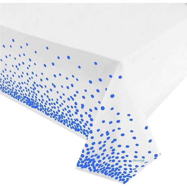 Soft Plastic Blue Confetti Dot White Table Cover