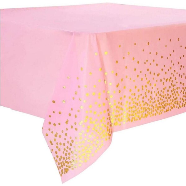 Soft Plastic Rectangular Gold Confetti Dot Pink Table Cover