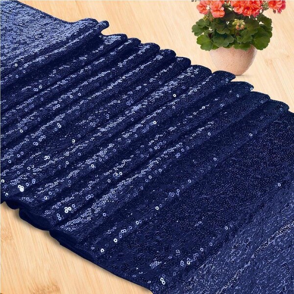 Midnight Blue Sequin Fabric Table Runner