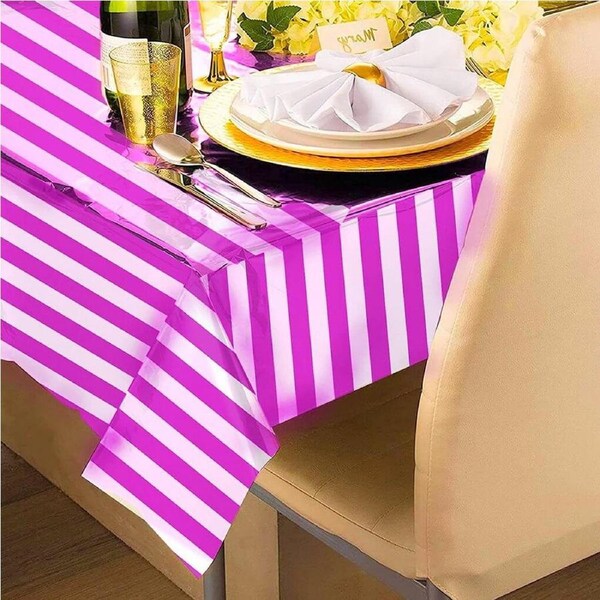 Hot Pink & White Stripe Rectangular Foil Table Cover