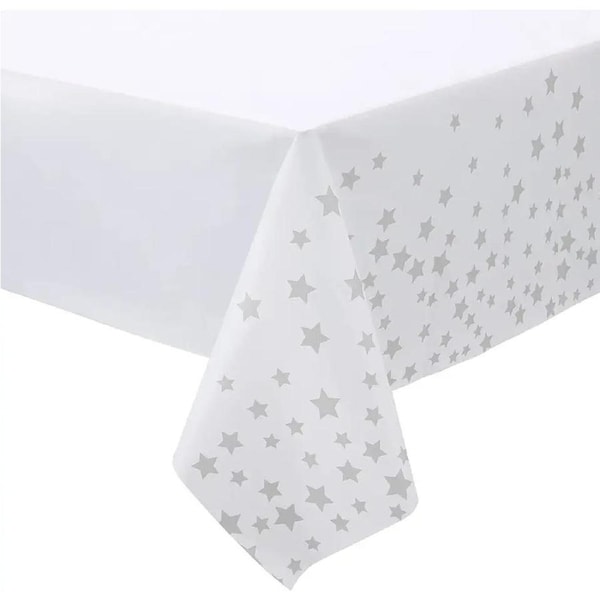 Rectangular Silver Star White Plastic Table Cover