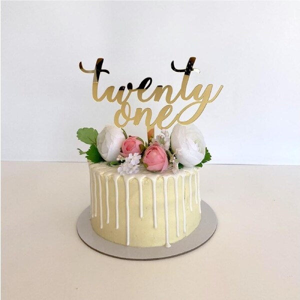 Acrylic Gold 'twenty one' 21st Birthday Cake Topper