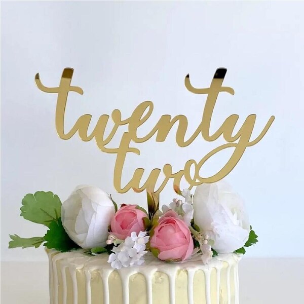 Acrylic Gold 'twenty two' 22nd Birthday Cake Topper