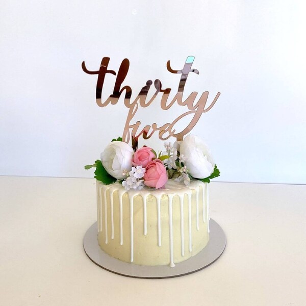 Acrylic Rose Gold 'thirty five' Birthday Cake Topper