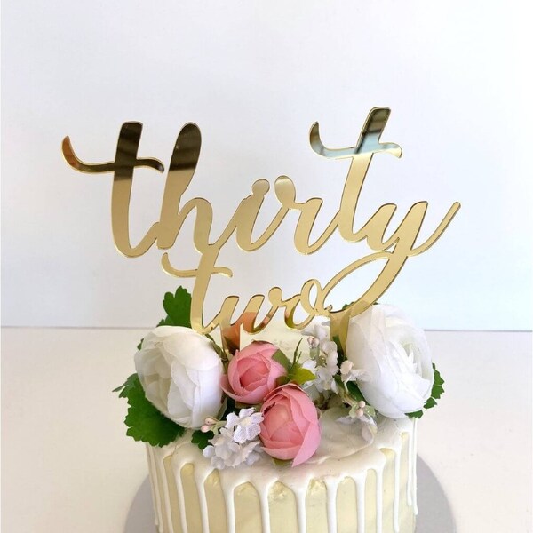 Acrylic Gold 'thirty two' Birthday Cake Topper