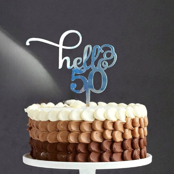 Acrylic Silver 'Hello 50' Birthday Cake Topper