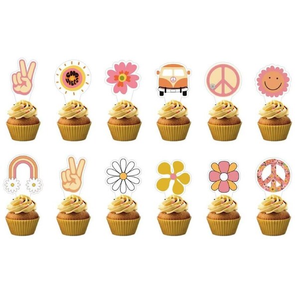 Hippie Groovy Cupcake Picks 12pk