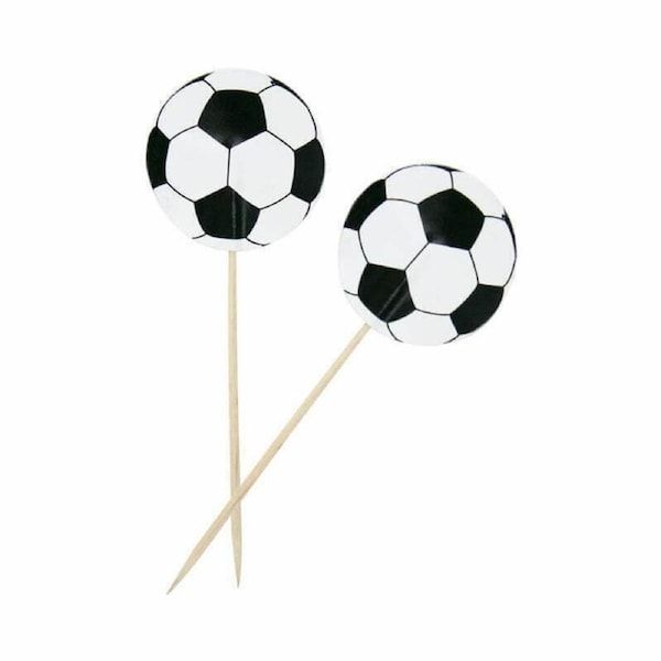 Football Party Soccer Ball Cupcake Picks 8pk