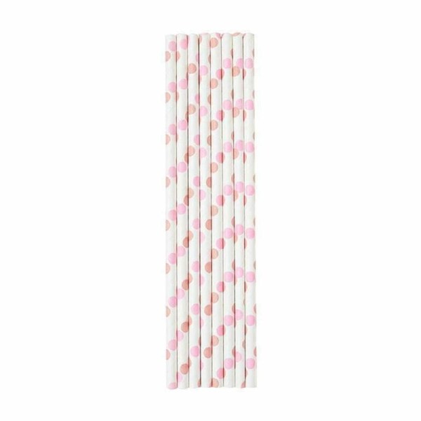 Baby Pink Polka Dots Paper Party Straws 8pk