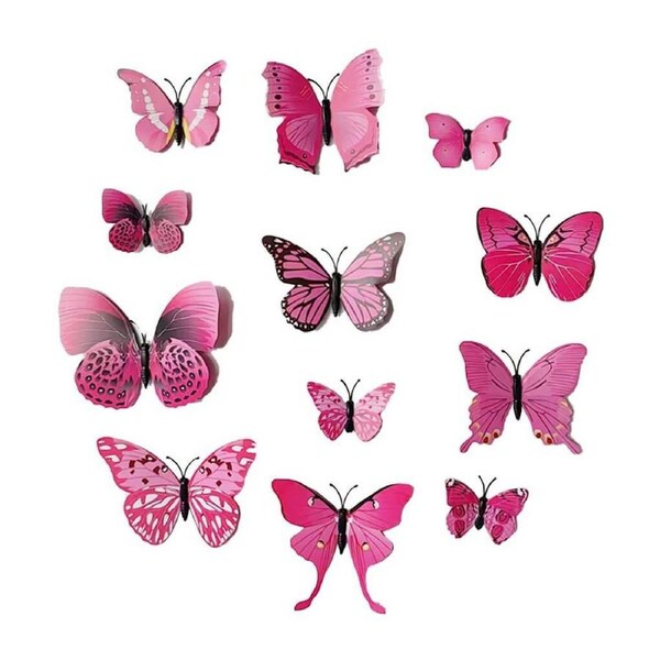 3D Magnetic Butterfly Decals Decorations 12pk - Pink