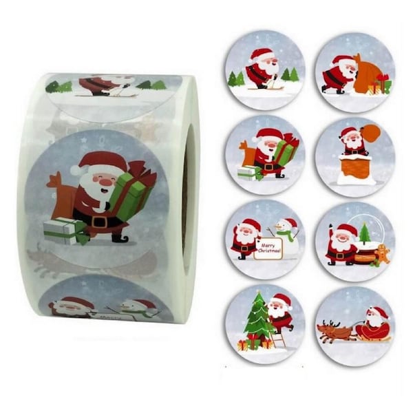 3.8cm Christmas Sticker Roll 500pk - Santa & Snowman