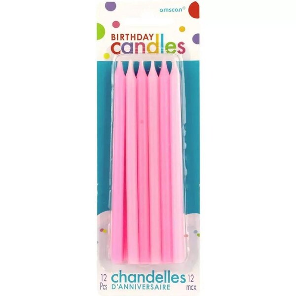 Pink Birthday Taper Candles 12pk