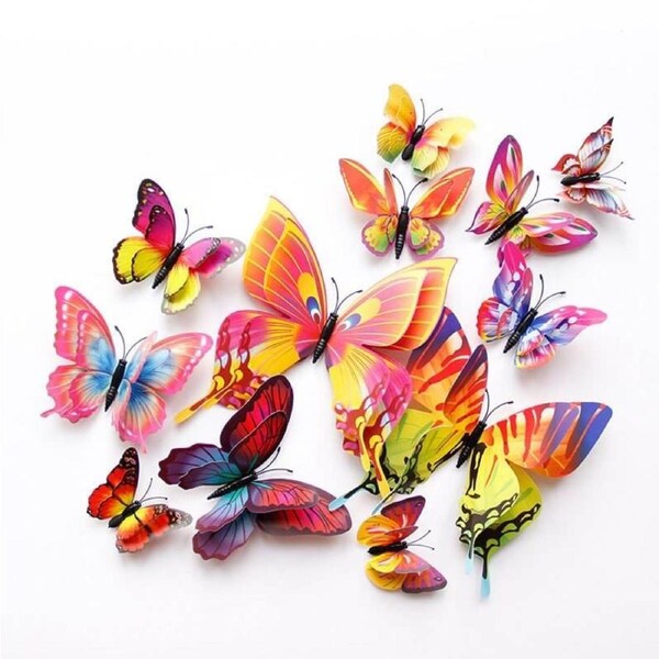 3D Rainbow Butterfly Magnetic Stickers 12pk - Style 3