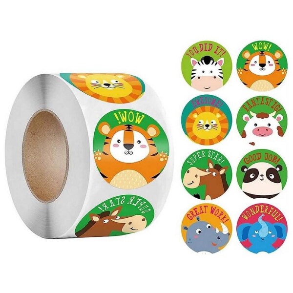 Cute Cartoon Animal Head Reward Stickers for Kids 50pk