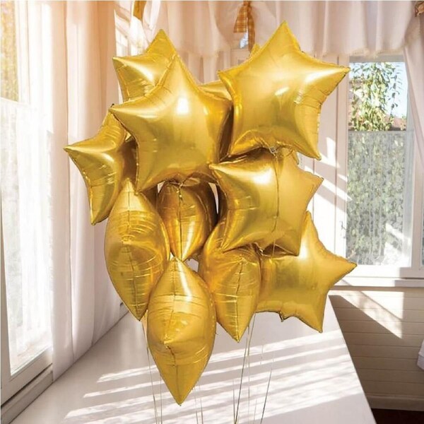 18-inch Metallic Gold Star Foil Balloon Bouquet 10pk