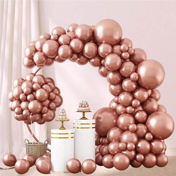 Chrome Rose Gold Latex Balloon Garland DIY Kit 129pcs