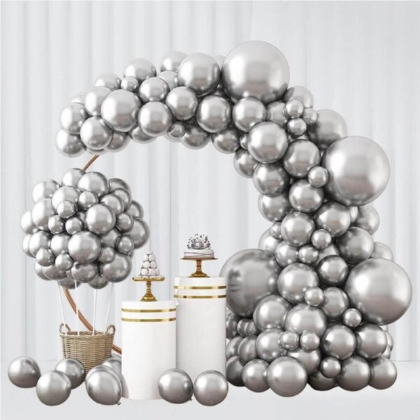 Chrome Silver Latex Balloon Garland DIY Kit 129pcs