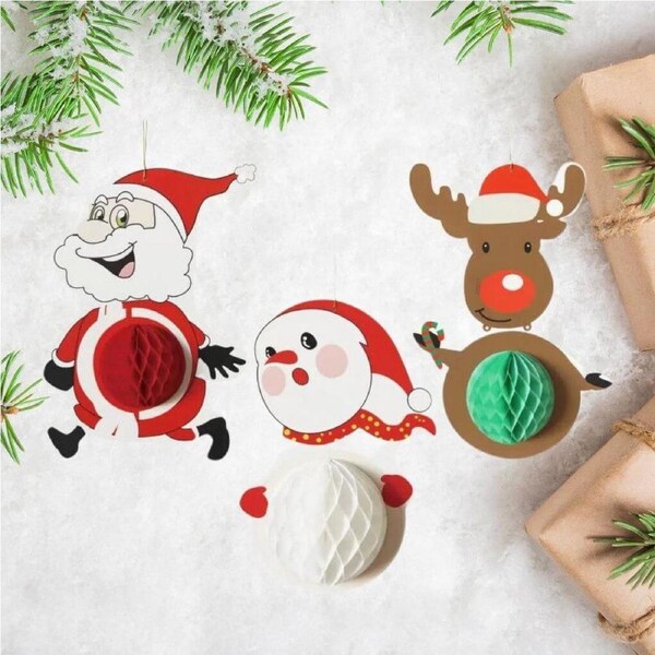 Christmas Honeycomb Hanging Decorations 3pk