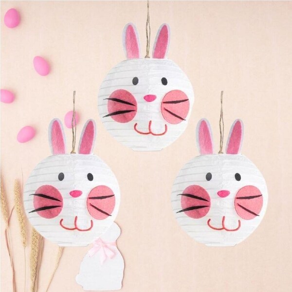 Pink Easter Bunny Lanterns 3pk