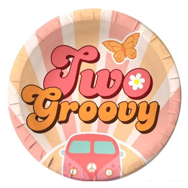 Retro Two Groovy Paper Plates 23cm 10pk