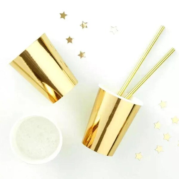 Golden Foil Paper Cups 266ml 8pk