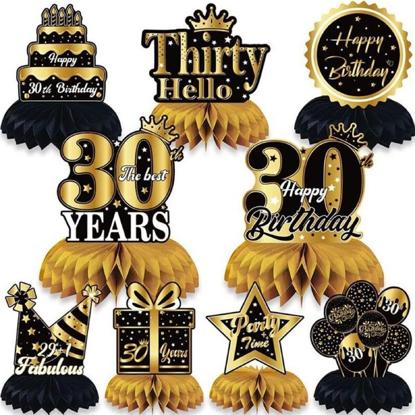 Gold 30th Birthday Honeycomb 9pk