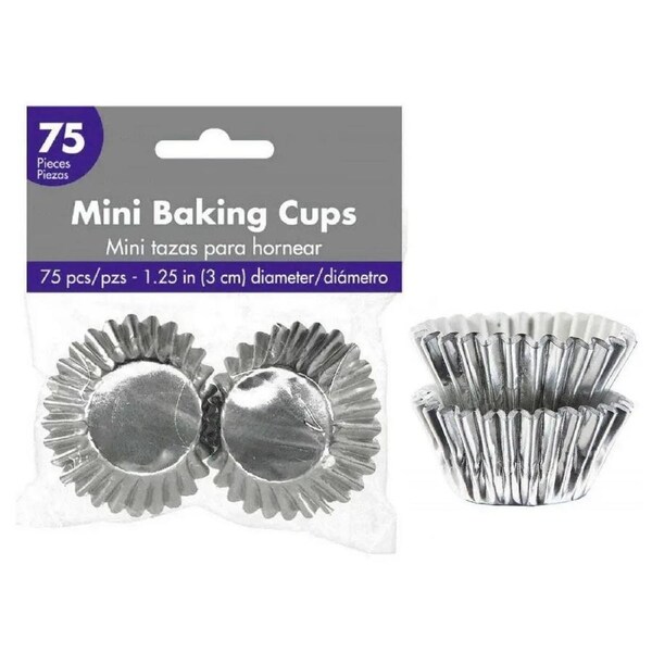 Mini Cupcake Baking Cups 75pk - Metallic Silver Foil