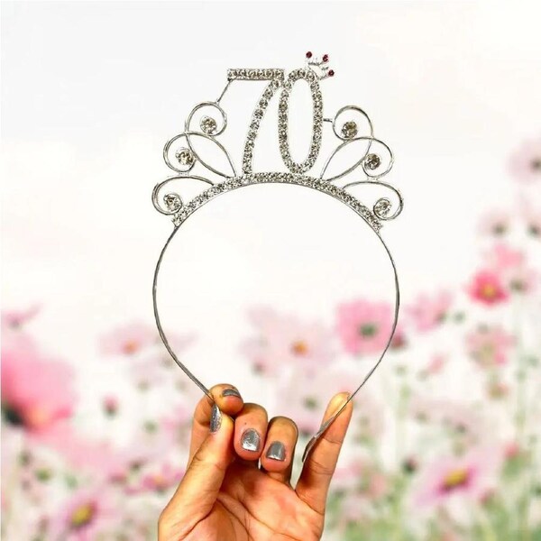 Silver Rhinestone 70th Birthday Crown