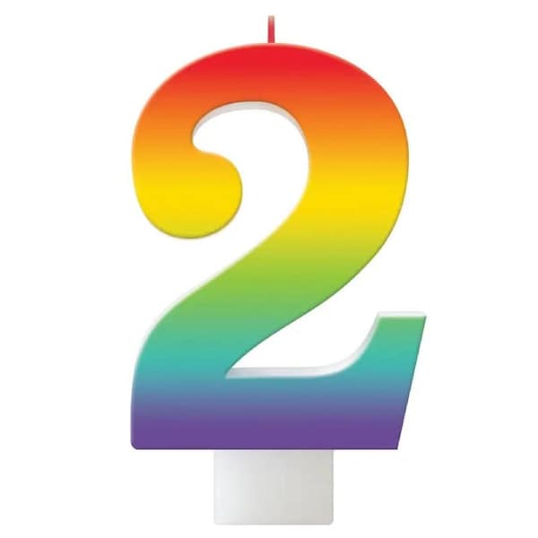 Birthday Celebration Rainbow Number 2 Candle