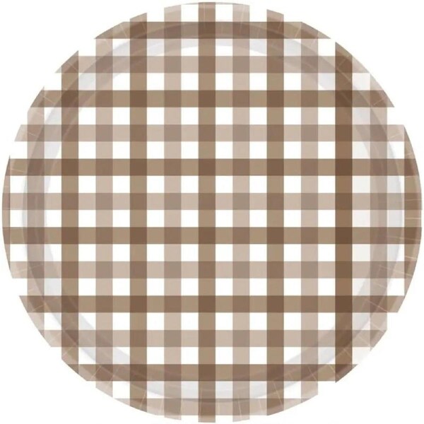 Teddy Brown Gingham Paper Plates 23cm 8pk