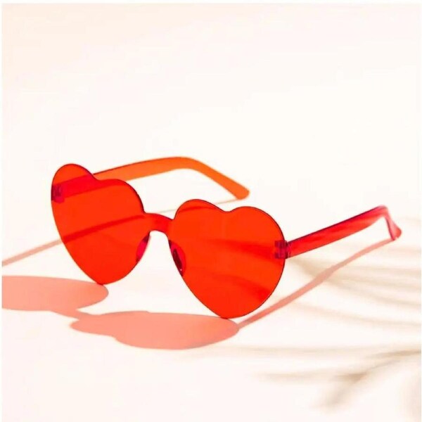 Rimless Red Love Heart Rimless Party Sunglasses