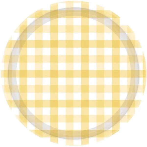 Pastel Yellow Gingham Paper Plates 17cm 8pk