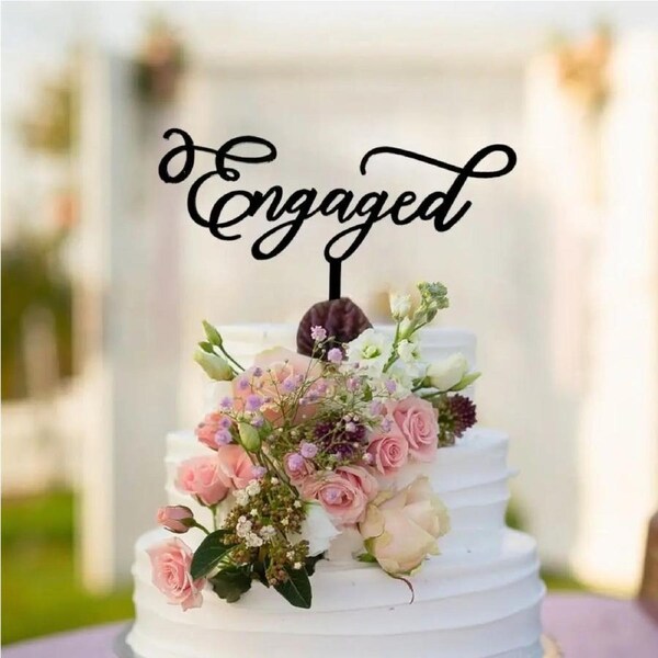 Black Acrylic 'Engaged' Bridal Cake Topper