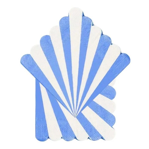 Blue & White Candy Stripe Scallop Paper Napkins 16pk