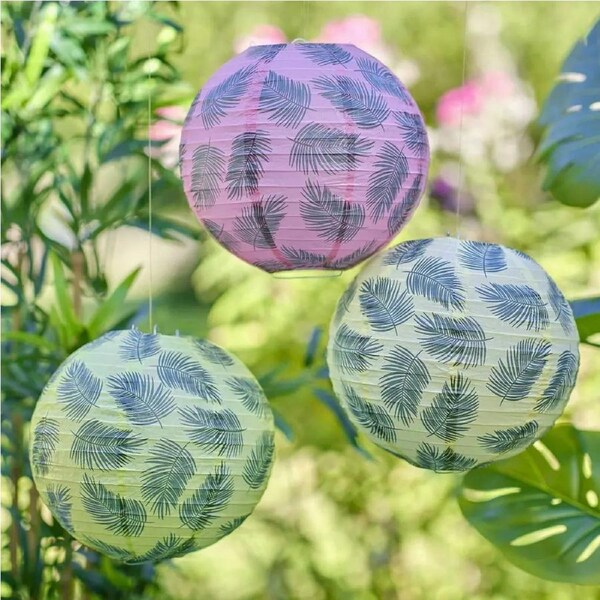 Hawaiian Palm Leaf Printed Hanging Lantern Decorations 3pk