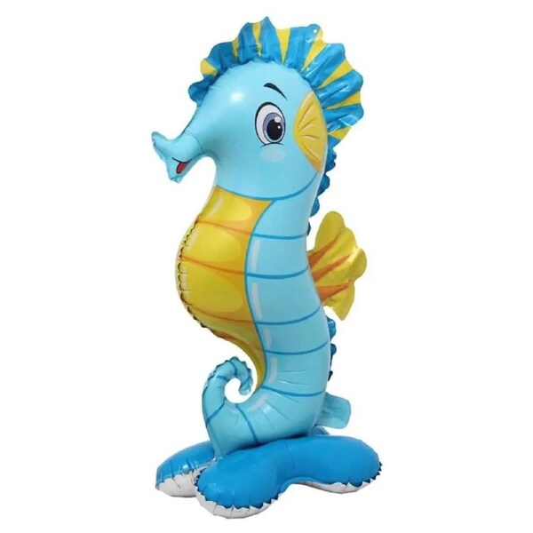 3D Standing Blue Seahorse Foil Balloon